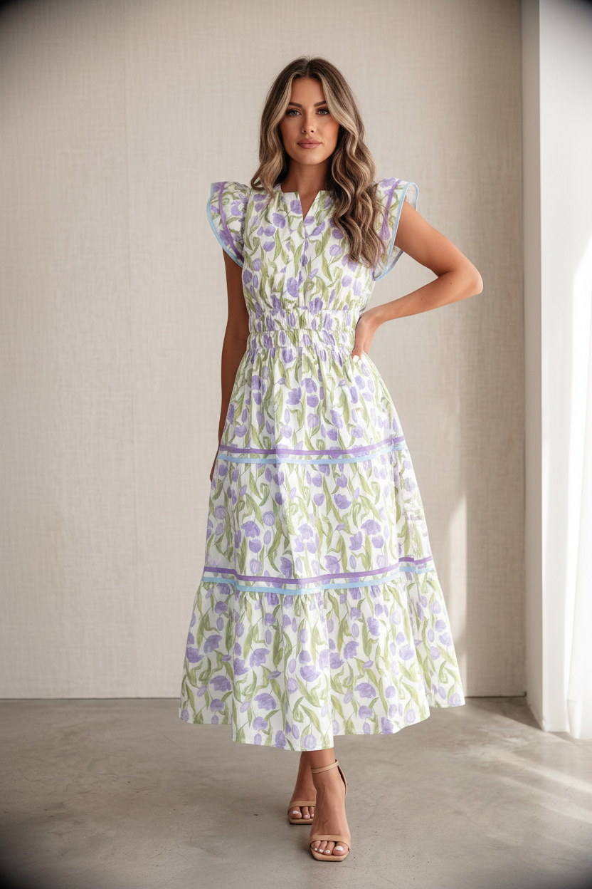 Robe Midi "Ayele"- imprimé floral éclatant