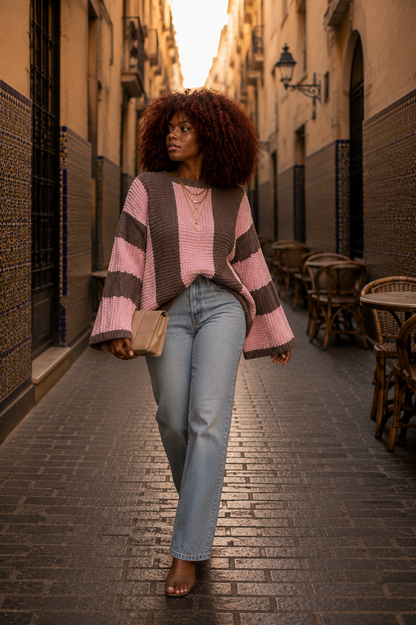 Pull "Harmonie Kaïa" – Maille Color Block Oversize