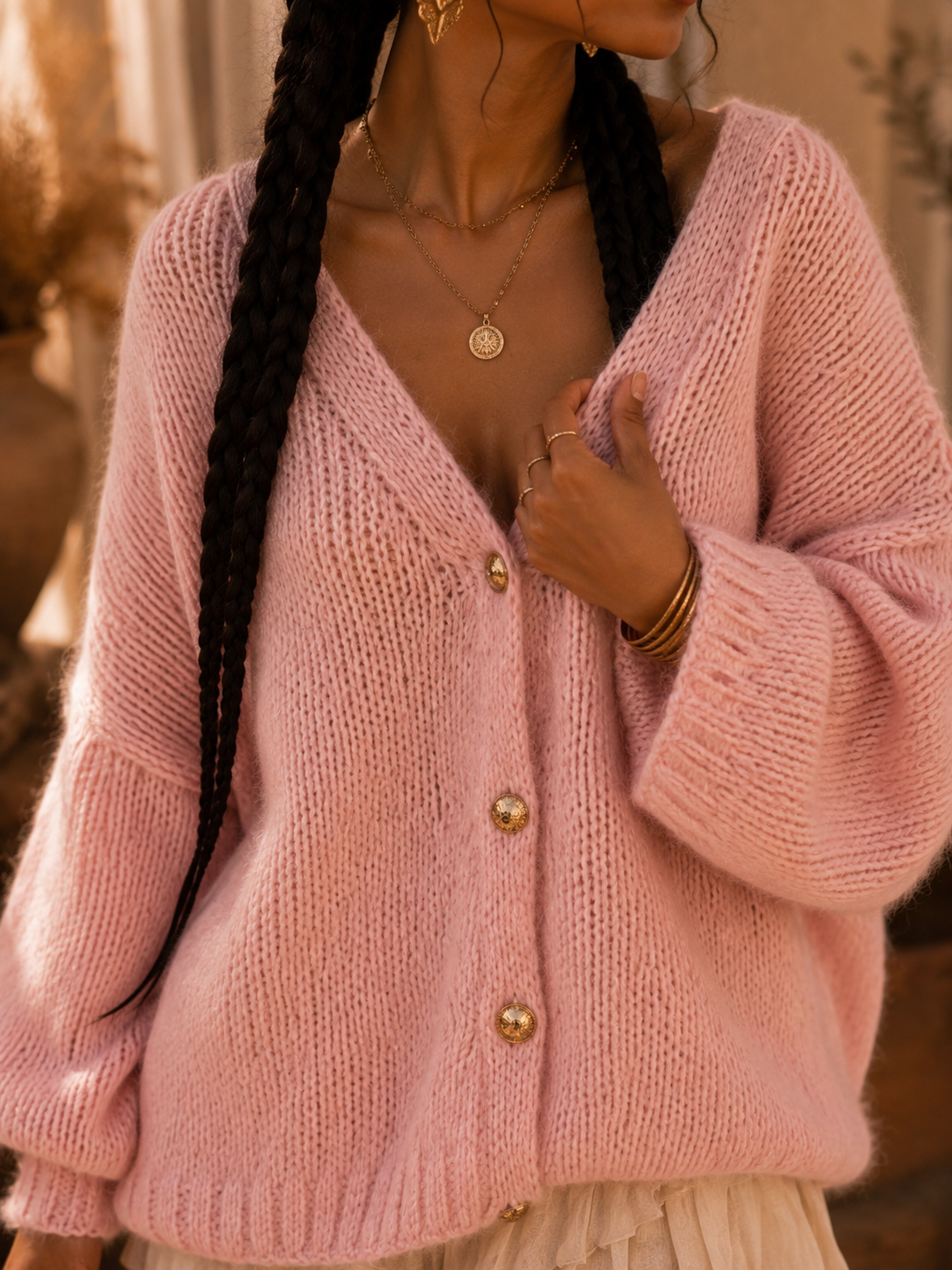 Oversized Knit Button-Up Cardigan