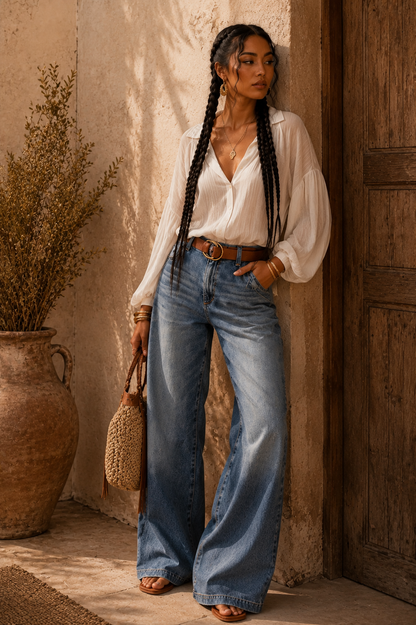 Jeans droits brodés avec poches