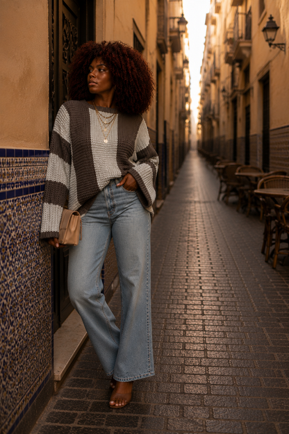 Pull "Harmonie Kaïa" – Maille Color Block Oversize