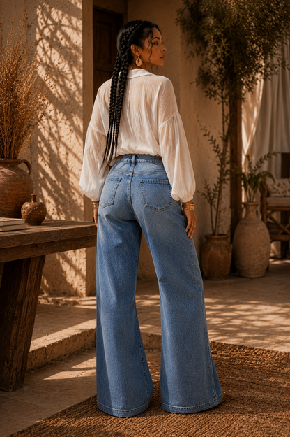 Jeans droits brodés avec poches