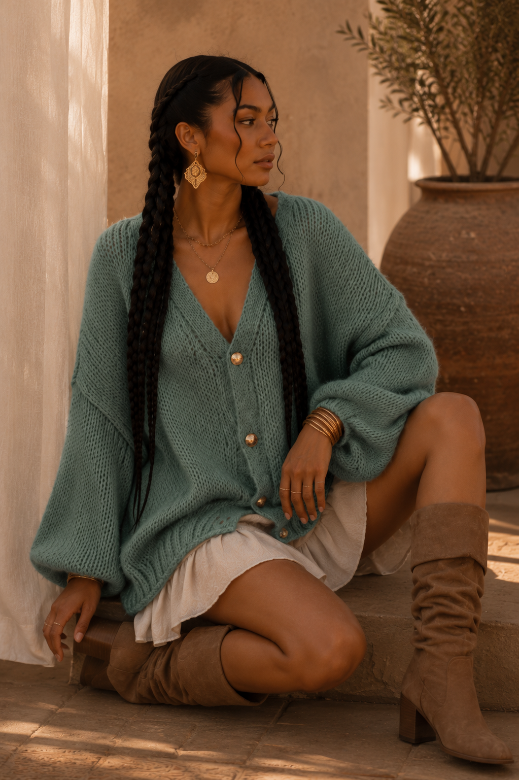 Oversized Knit Button-Up Cardigan